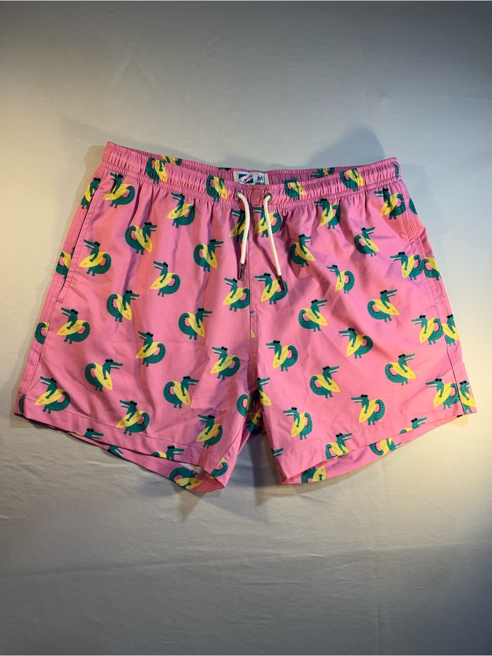 Bermies Men's Pink Tropical Print Swim Trunks M